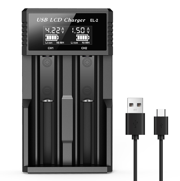 Smart batterilader med LCD-skjerm USB enhet for 18650 litium 37V og AA AAA batterier allsidig og effektiv