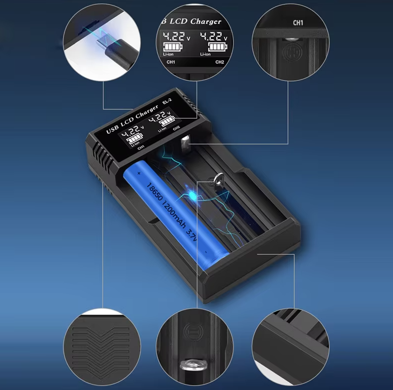 USB LCD smartlader for batterier – effektiv lader for 18650, AA og AAA-batterier med LCD-skjerm – allsidig og bærbar