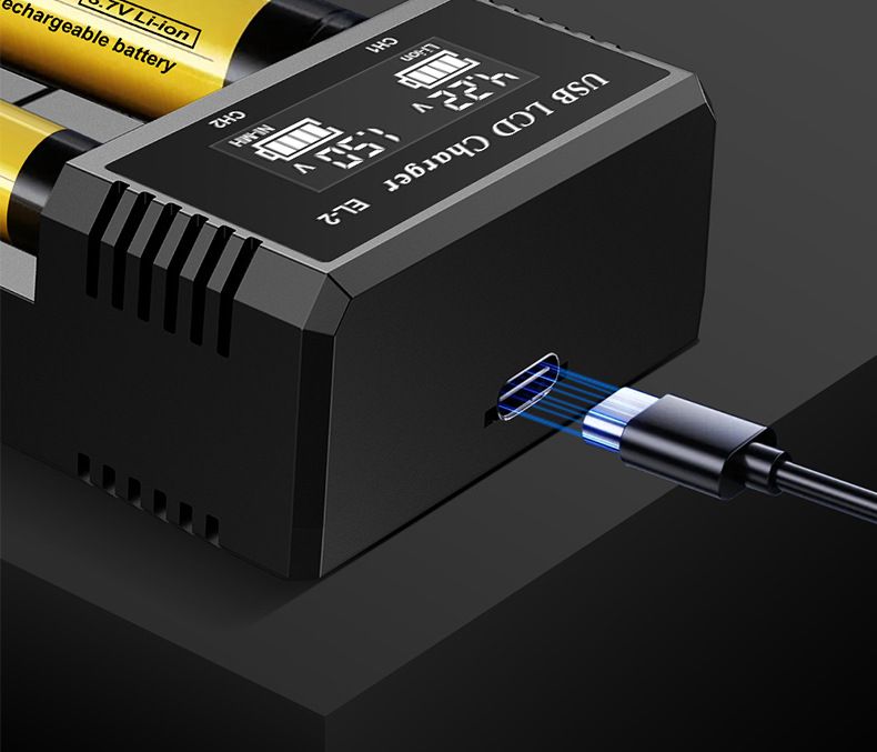 USB LCD smartlader for batterier – effektiv lader for 18650, AA og AAA-batterier med LCD-skjerm – allsidig og bærbar