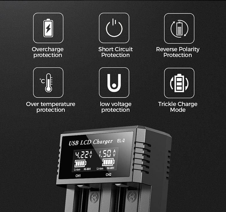 USB LCD smartlader for batterier – effektiv lader for 18650, AA og AAA-batterier med LCD-skjerm – allsidig og bærbar