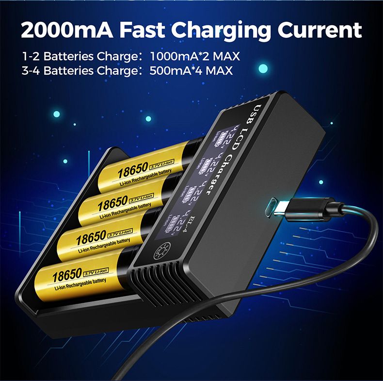 USB LCD smartlader for batterier – effektiv lader for 18650, AA og AAA-batterier med LCD-skjerm – allsidig og bærbar