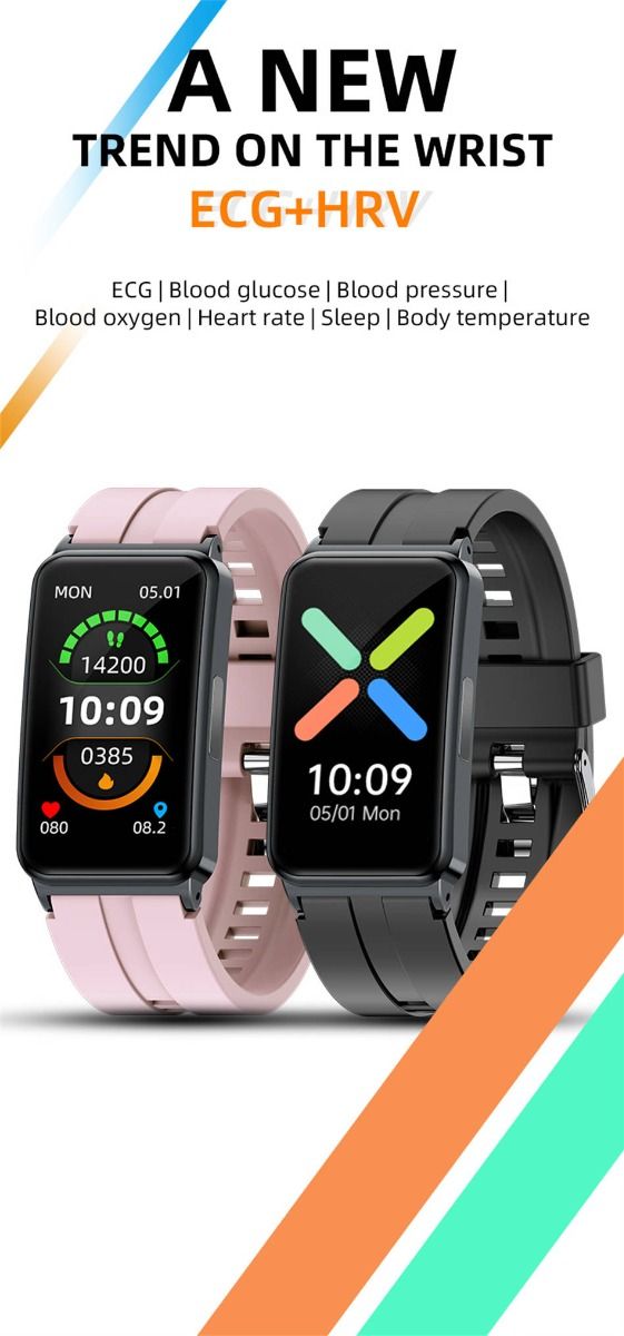 EP01 Blodsukker Smartklokke: EKG, HRV, Hjertefrekvens, Temp. 1,47" HD Vanntett Fitness Tracker