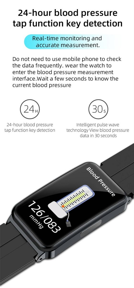 EP01 Blodsukker Smartklokke: EKG, HRV, Hjertefrekvens, Temp. 1,47" HD Vanntett Fitness Tracker