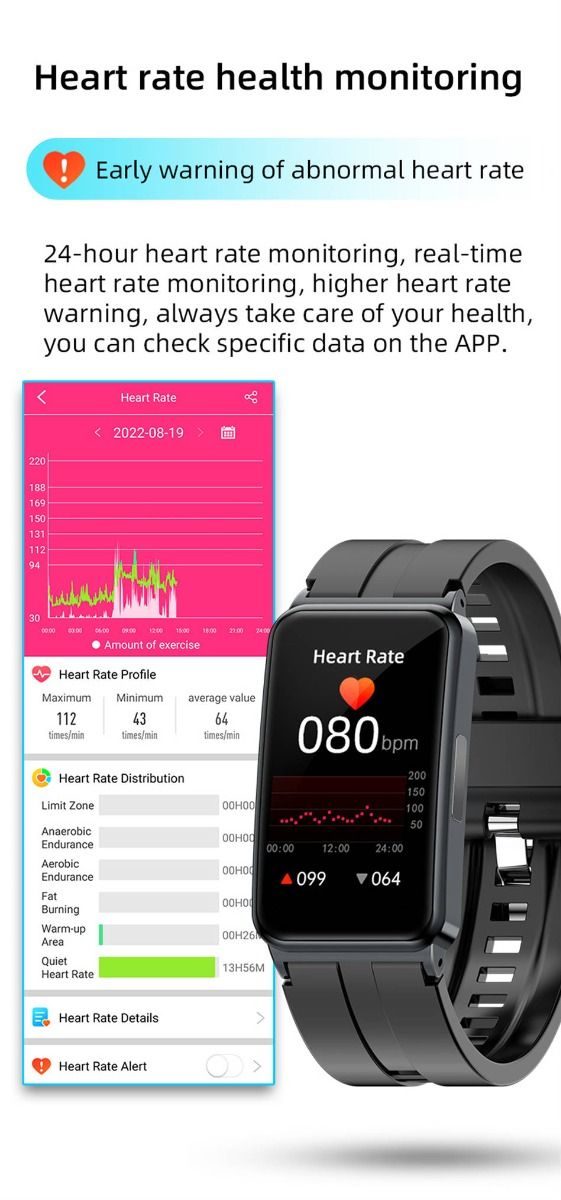 EP01 Blodsukker Smartklokke: EKG, HRV, Hjertefrekvens, Temp. 1,47" HD Vanntett Fitness Tracker