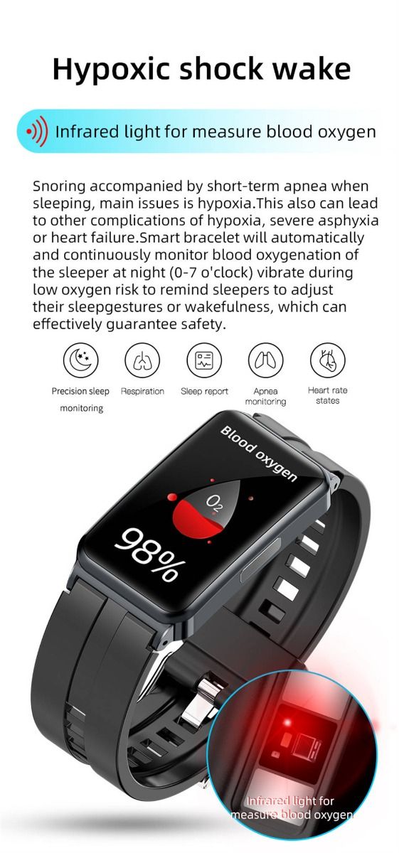 EP01 Blodsukker Smartklokke: EKG, HRV, Hjertefrekvens, Temp. 1,47" HD Vanntett Fitness Tracker