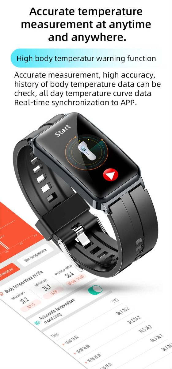 EP01 Blodsukker Smartklokke: EKG, HRV, Hjertefrekvens, Temp. 1,47" HD Vanntett Fitness Tracker