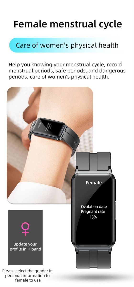 EP01 Blodsukker Smartklokke: EKG, HRV, Hjertefrekvens, Temp. 1,47" HD Vanntett Fitness Tracker