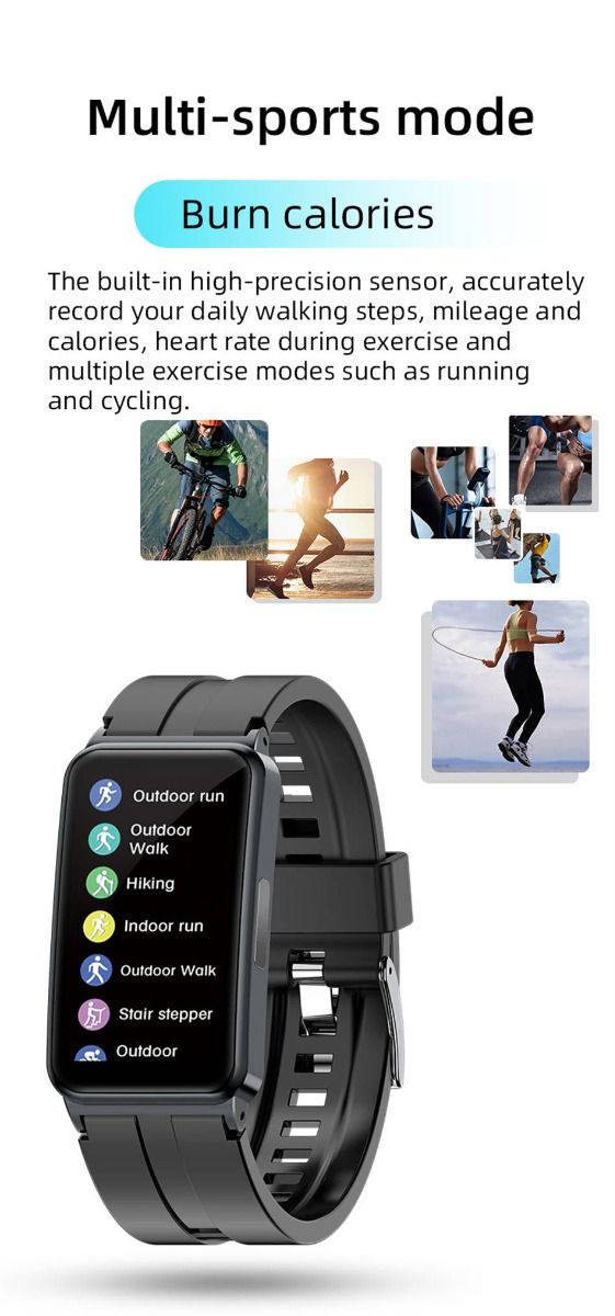 EP01 Blodsukker Smartklokke: EKG, HRV, Hjertefrekvens, Temp. 1,47" HD Vanntett Fitness Tracker