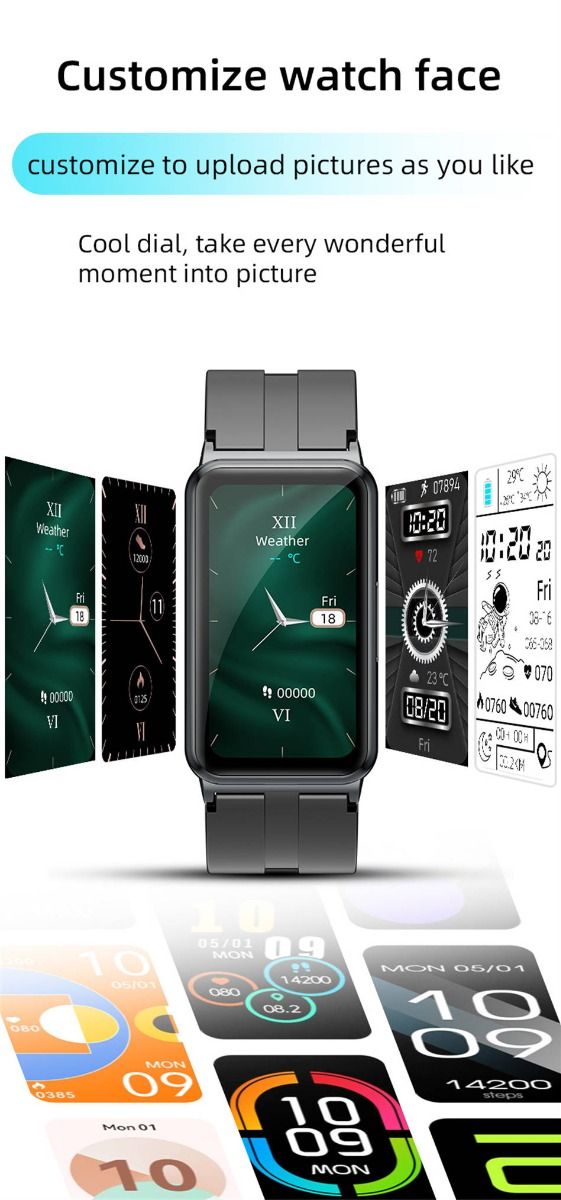 EP01 Blodsukker Smartklokke: EKG, HRV, Hjertefrekvens, Temp. 1,47" HD Vanntett Fitness Tracker