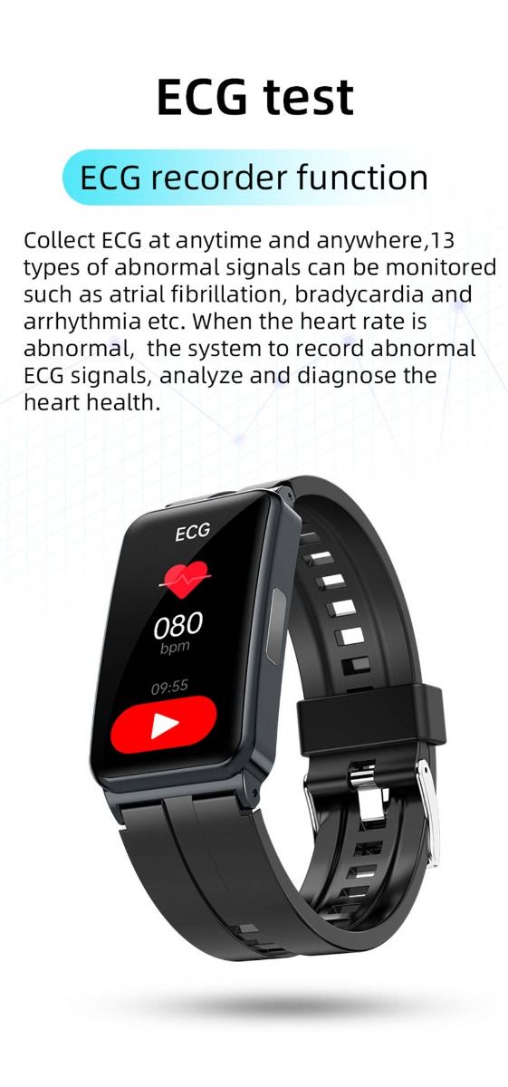 EP01 Blodsukker Smartklokke: EKG, HRV, Hjertefrekvens, Temp. 1,47" HD Vanntett Fitness Tracker