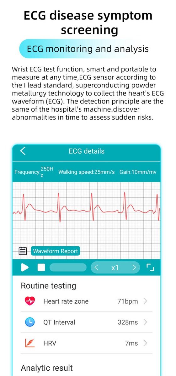 EP01 Blodsukker Smartklokke: EKG, HRV, Hjertefrekvens, Temp. 1,47" HD Vanntett Fitness Tracker