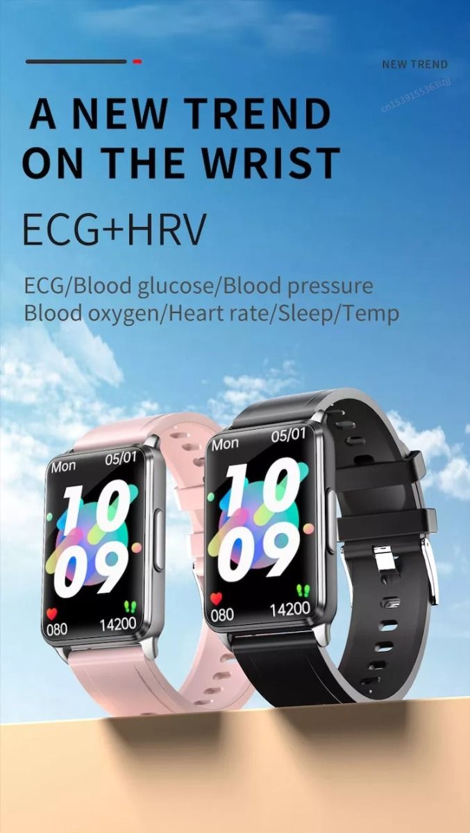 EP02 Blodsukker Smartklokke EKG HRV hjertefrekvens temperatur 1,57" HD vanntett Smartarmbånd Fitness Tracker