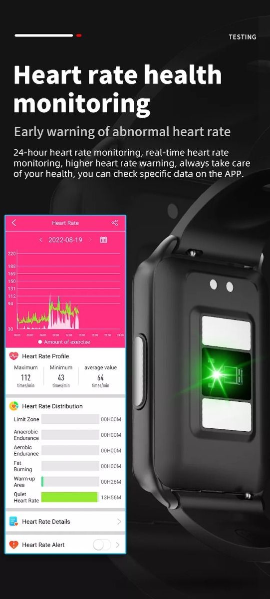 EP02 Blodsukker Smartklokke EKG HRV hjertefrekvens temperatur 1,57" HD vanntett Smartarmbånd Fitness Tracker