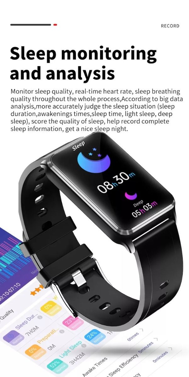 EP02 Blodsukker Smartklokke EKG HRV hjertefrekvens temperatur 1,57" HD vanntett Smartarmbånd Fitness Tracker