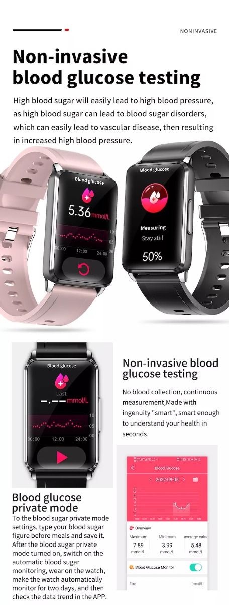 EP02 Blodsukker Smartklokke EKG HRV hjertefrekvens temperatur 1,57" HD vanntett Smartarmbånd Fitness Tracker