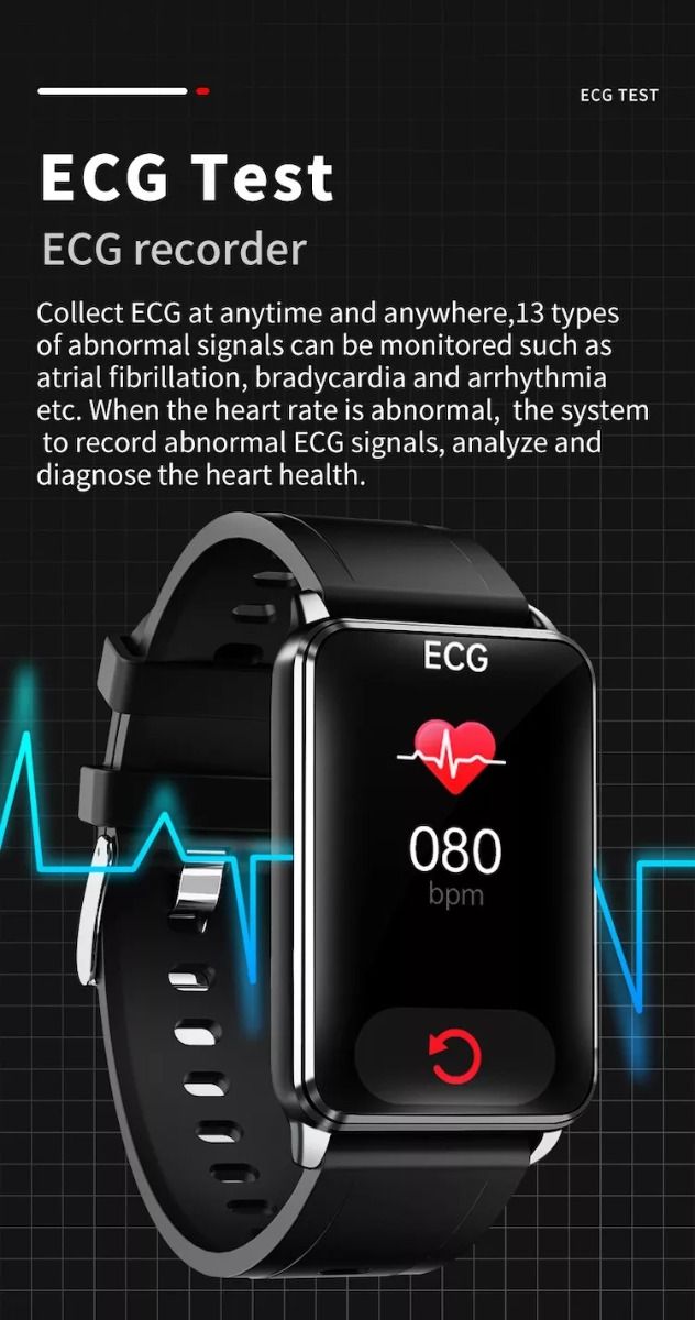 EP02 Blodsukker Smartklokke EKG HRV hjertefrekvens temperatur 1,57" HD vanntett Smartarmbånd Fitness Tracker