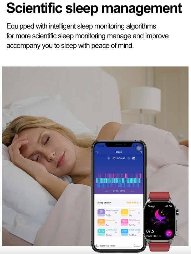 E580 Blodsukker Smartklokke EKG Puls Blodtrykk IP68 Vanntett Smartklokke