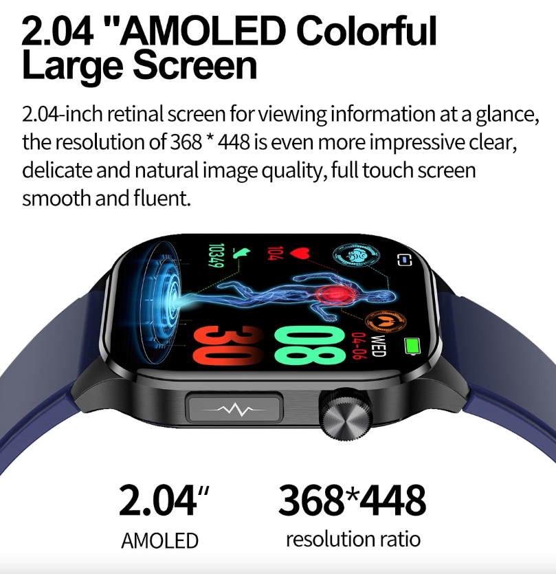 E580 Blodsukker Smartklokke EKG Puls Blodtrykk IP68 Vanntett Smartklokke