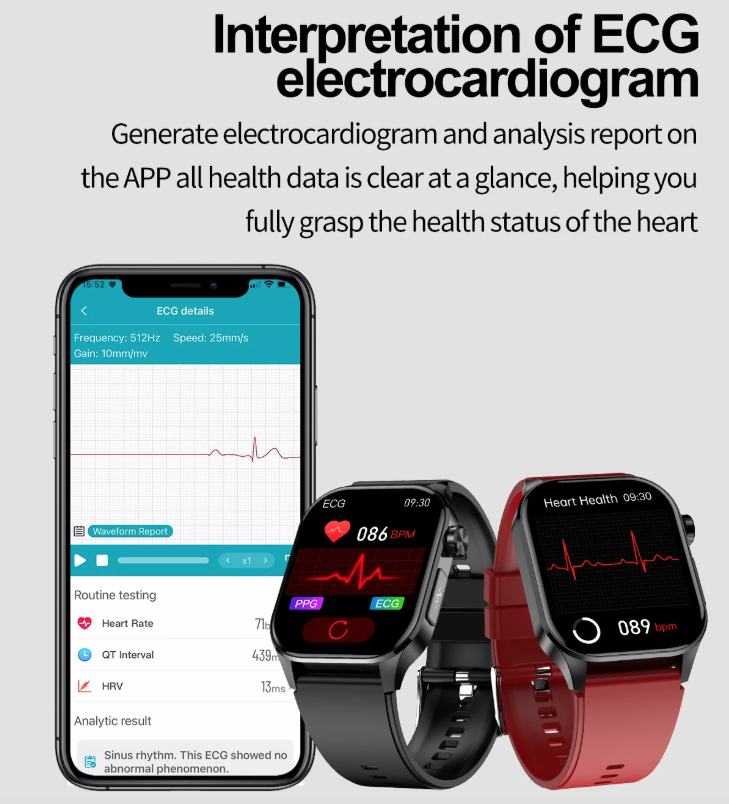 E580 Blodsukker Smartklokke EKG Puls Blodtrykk IP68 Vanntett Smartklokke