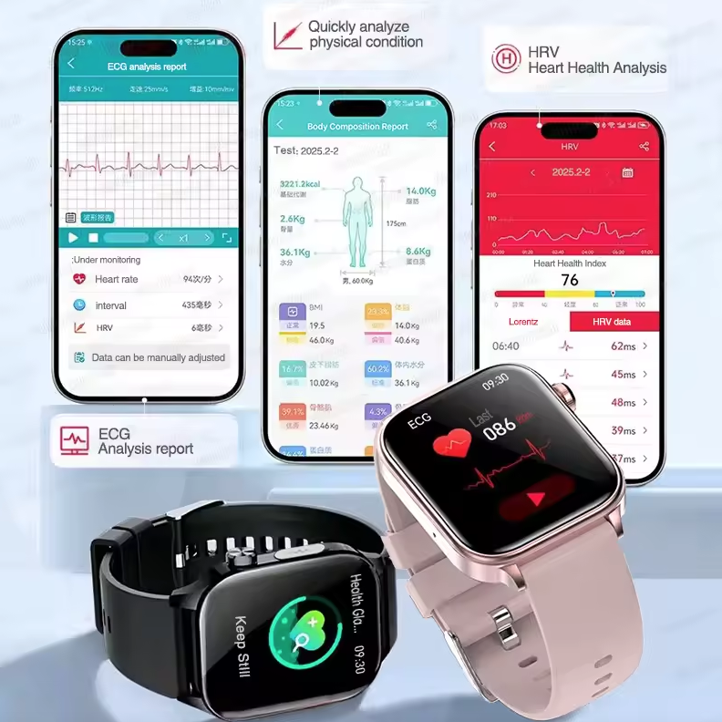 ET585 ECG+PPG AI Health Diagnose Smartklokke for menn og kvinner – Klokke med blodlipid, blodtrykk, urinsyre og puls
