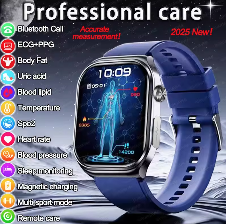 ET585 ECG+PPG AI Health Diagnose Smartklokke for menn og kvinner – Klokke med blodlipid, blodtrykk, urinsyre og puls