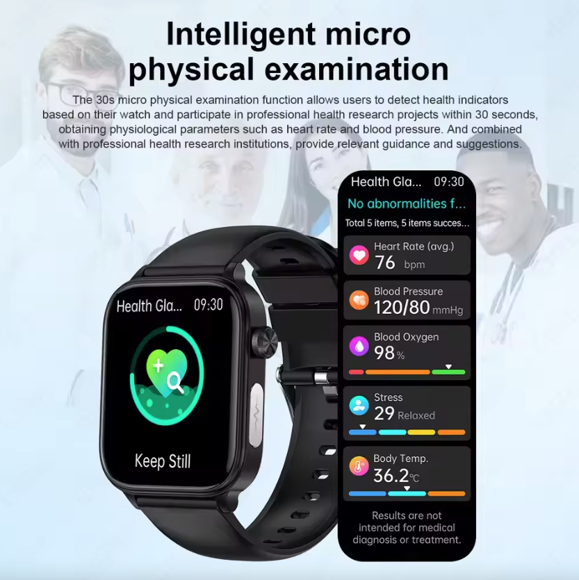 ET585 ECG+PPG AI Health Diagnose Smartklokke for menn og kvinner – Klokke med blodlipid, blodtrykk, urinsyre og puls