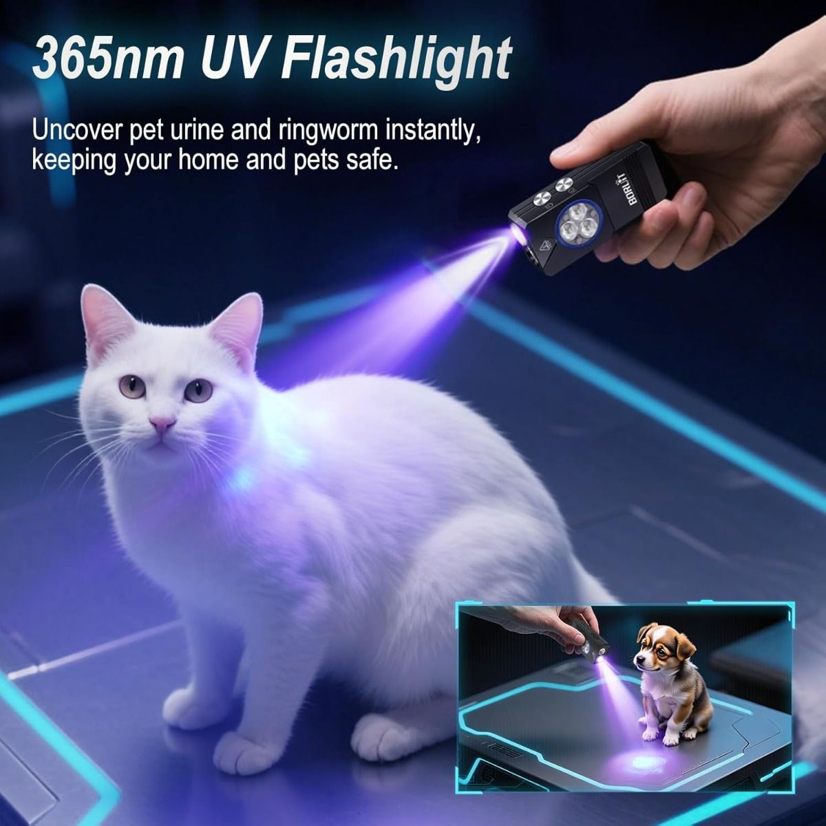 EV30 Mini LED EDC-lommelykt med 365nm UV-lys, 550 lumen USB-C oppladbar nøkkelring-lommelykt