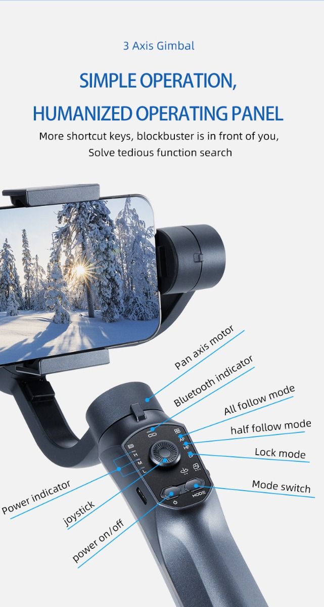 F10 Pro Stabilizer 3-akset telefon-gimbal for mobilfilmskaping med smarttelefonkompatibilitet og ansiktsgjenkjenning