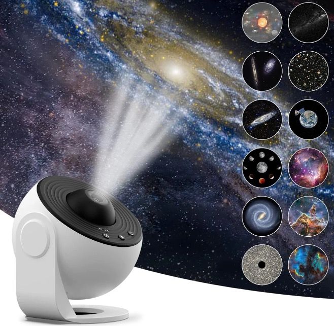 Nattlys galakseprojektor 12-i-1 planetariumlampe for barn med 360° roterende beroligende atmosfære