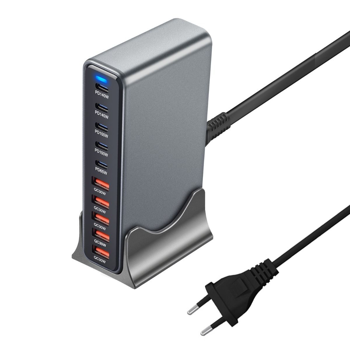 800W USB-C hurtigladerblokk, 10-ports USB-ladestasjon, GaN Ⅲ Pro Dual 140W PD PPS portlader kompatibel