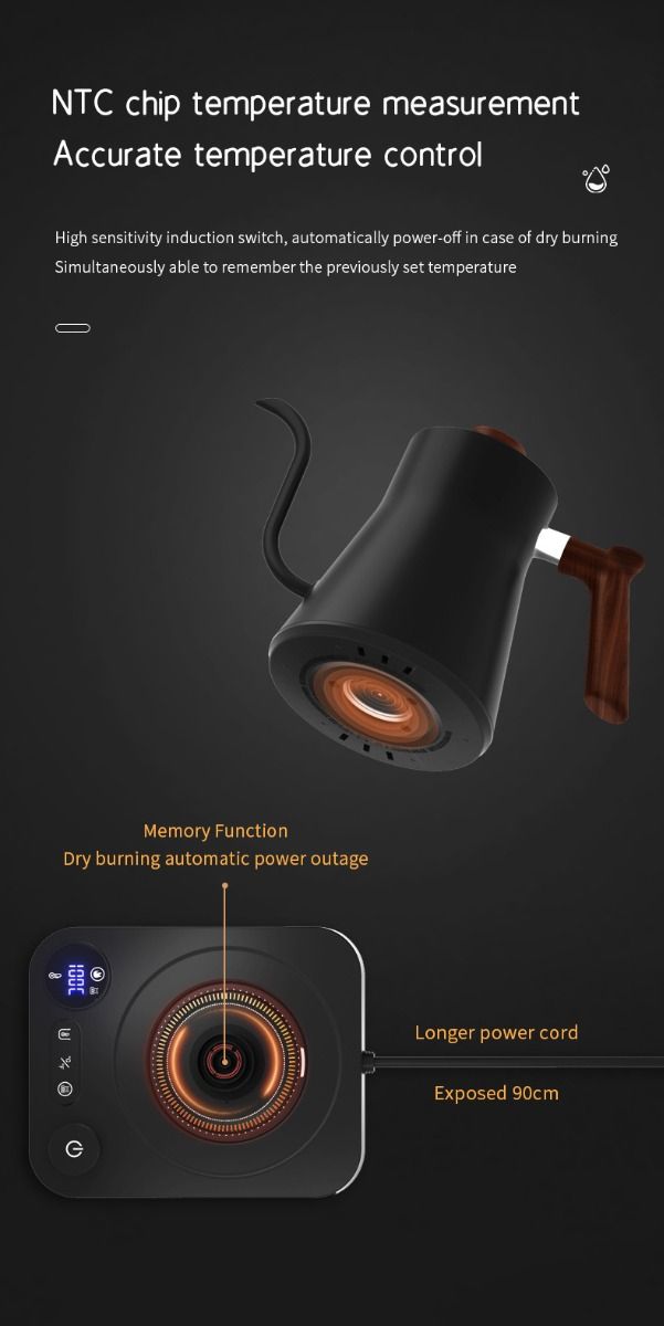 Elektrisk svanekjele med sanntidstemperaturkontroll, 1200-watts rask oppvarming, sikker design og presisjonshelling