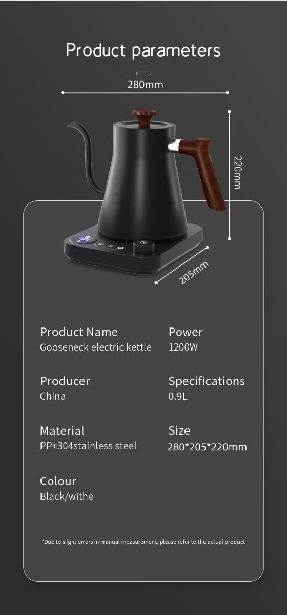 Elektrisk svanekjele med sanntidstemperaturkontroll, 1200-watts rask oppvarming, sikker design og presisjonshelling