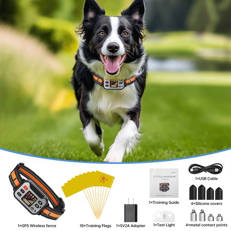 Trådløst hundegjerdehalsbånd, GPS-system for kjæledyravgrensing, oppladbart bjeffehalsbånd for hund, vannavstøtende antibjeff-trener, for hunder 15-120 lbs