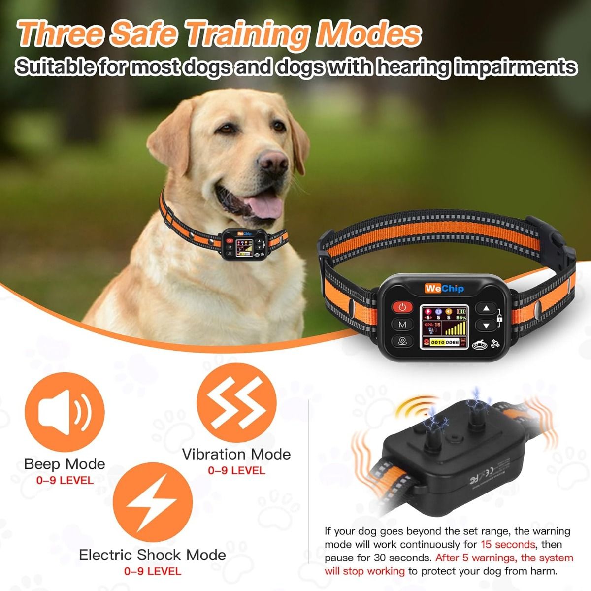 Trådløst hundegjerdehalsbånd, GPS-system for kjæledyravgrensing, oppladbart bjeffehalsbånd for hund, vannavstøtende antibjeff-trener, for hunder 15-120 lbs