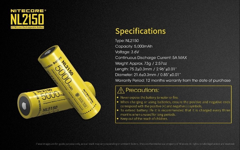 Nitecore NL2150 5000mAh 3.6V Li-ion oppladbart batteri for høy-effekt lommelykter og bærbare elektronikk