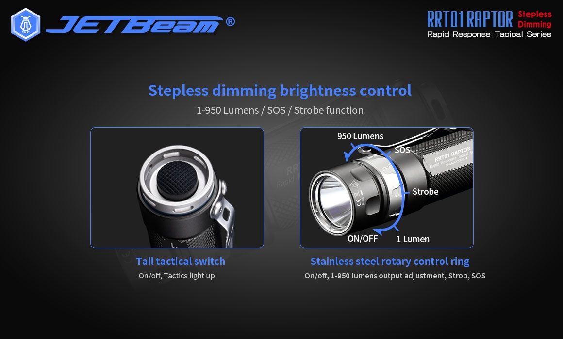 JETBeam JET-RRT01 XP-L 950 Lumen LED EDC lommelykt Slitesterk utendørsbelysning for camping og fotturer