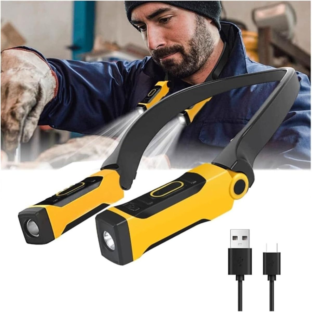 Oppladbar nakkelampe - LED-nakkehengelampe - USB-nakkeleselys
