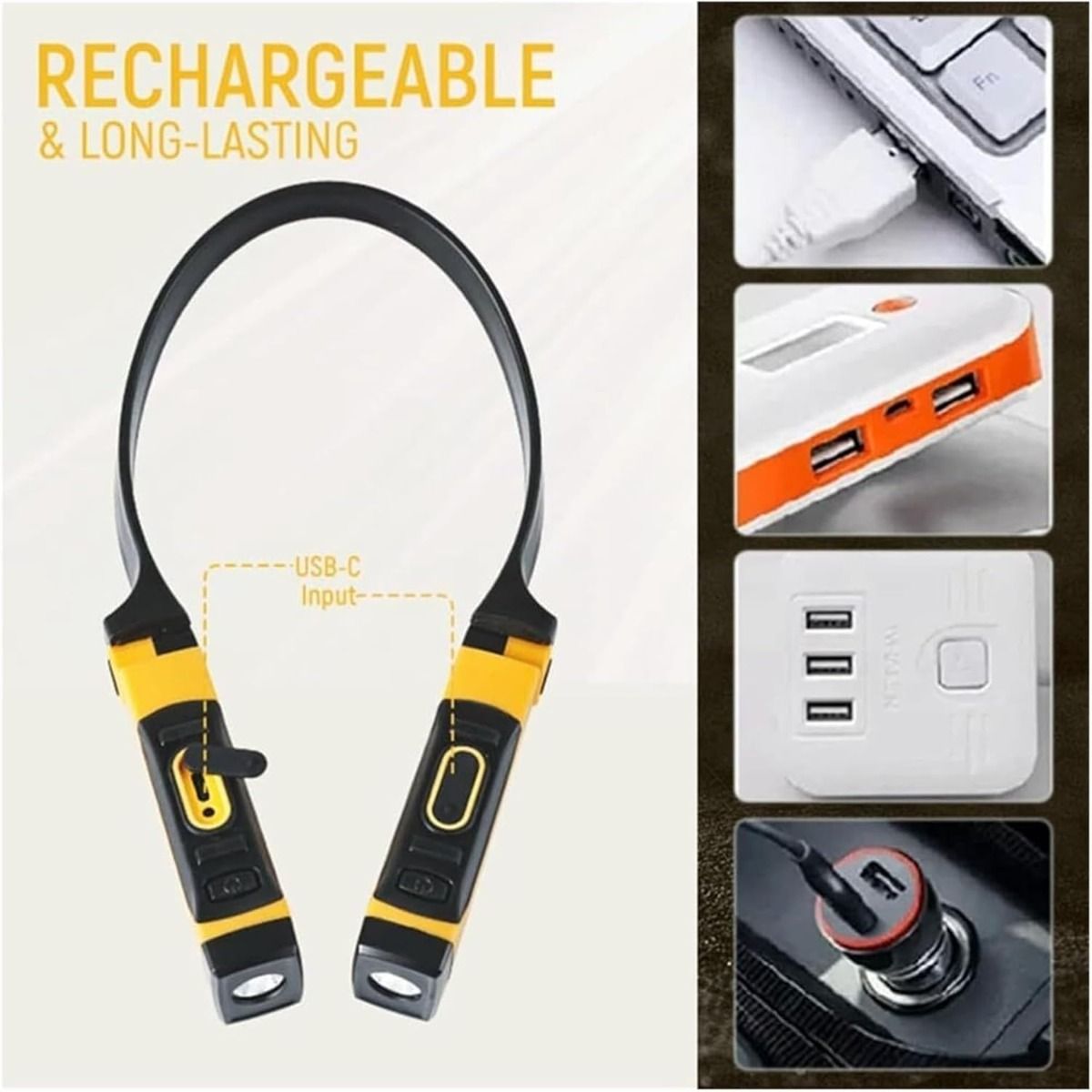 Oppladbar nakkelampe - LED-nakkehengelampe - USB-nakkeleselys