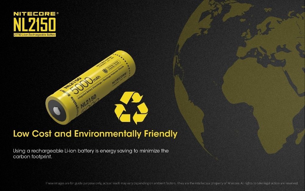 Nitecore NL2150 5000mAh 3.6V Li-ion oppladbart batteri for høy-effekt lommelykter og bærbare elektronikk