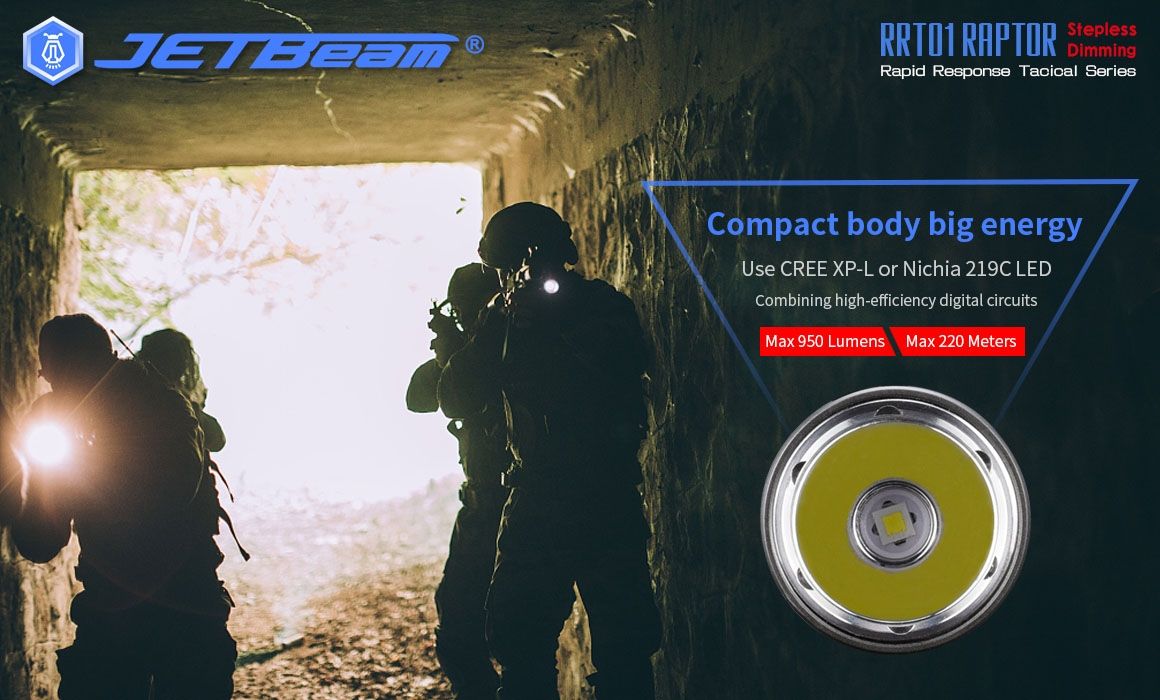 JETBeam JET-RRT01 XP-L 950 Lumen LED EDC lommelykt Slitesterk utendørsbelysning for camping og fotturer