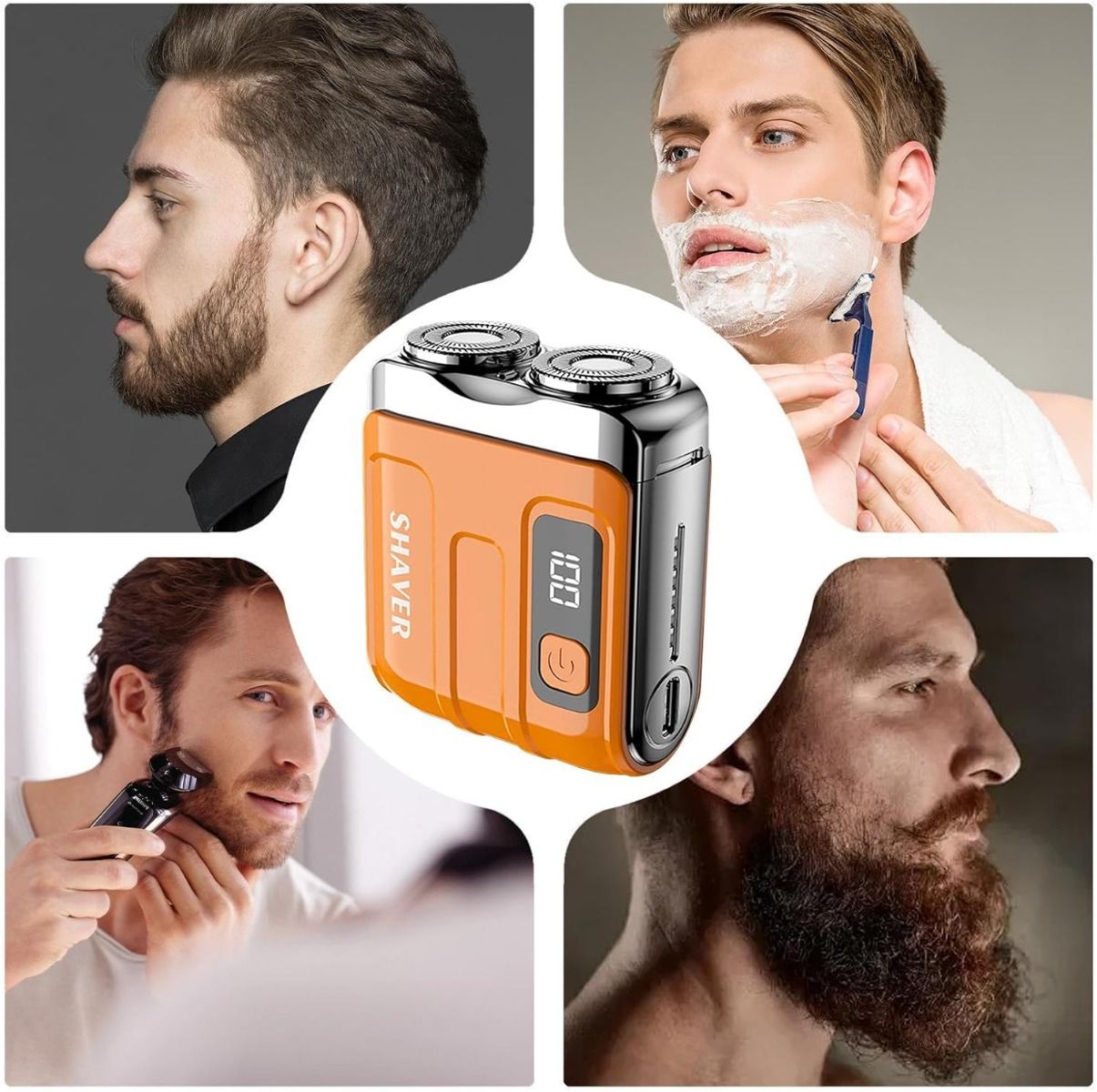 Mini Rechargeable Electric Shaver and Beard Trimmer with Digital Display, Dual Blade for Car and Home