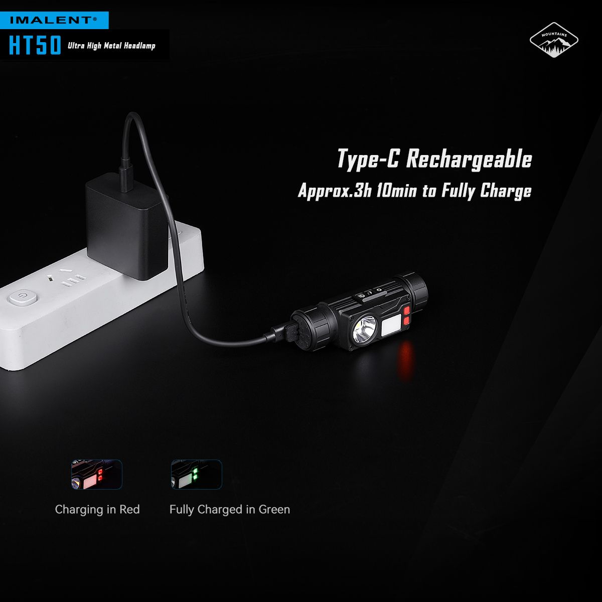 IMALENT HT50 LED eventyrhodelykt med doble lyskilder, oppladbar, lettvektsdesign og høy lumen-ytelse