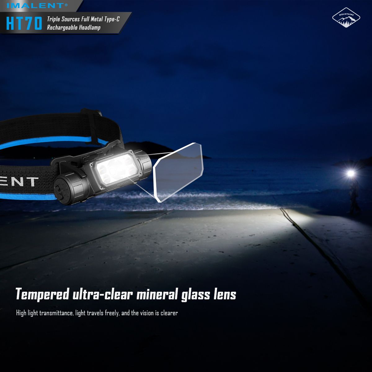 IMALENT HT70 Hodelykt med trippel lyskilder 3500 lumen oppladbar ergonomisk design for utendørseventyr