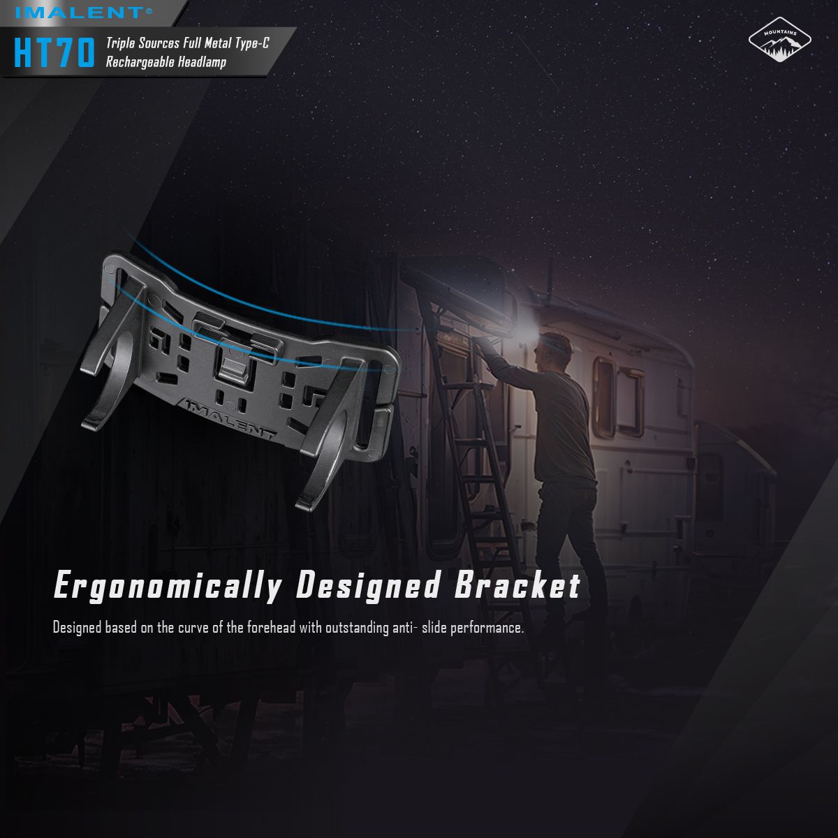 IMALENT HT70 Hodelykt med trippel lyskilder 3500 lumen oppladbar ergonomisk design for utendørseventyr