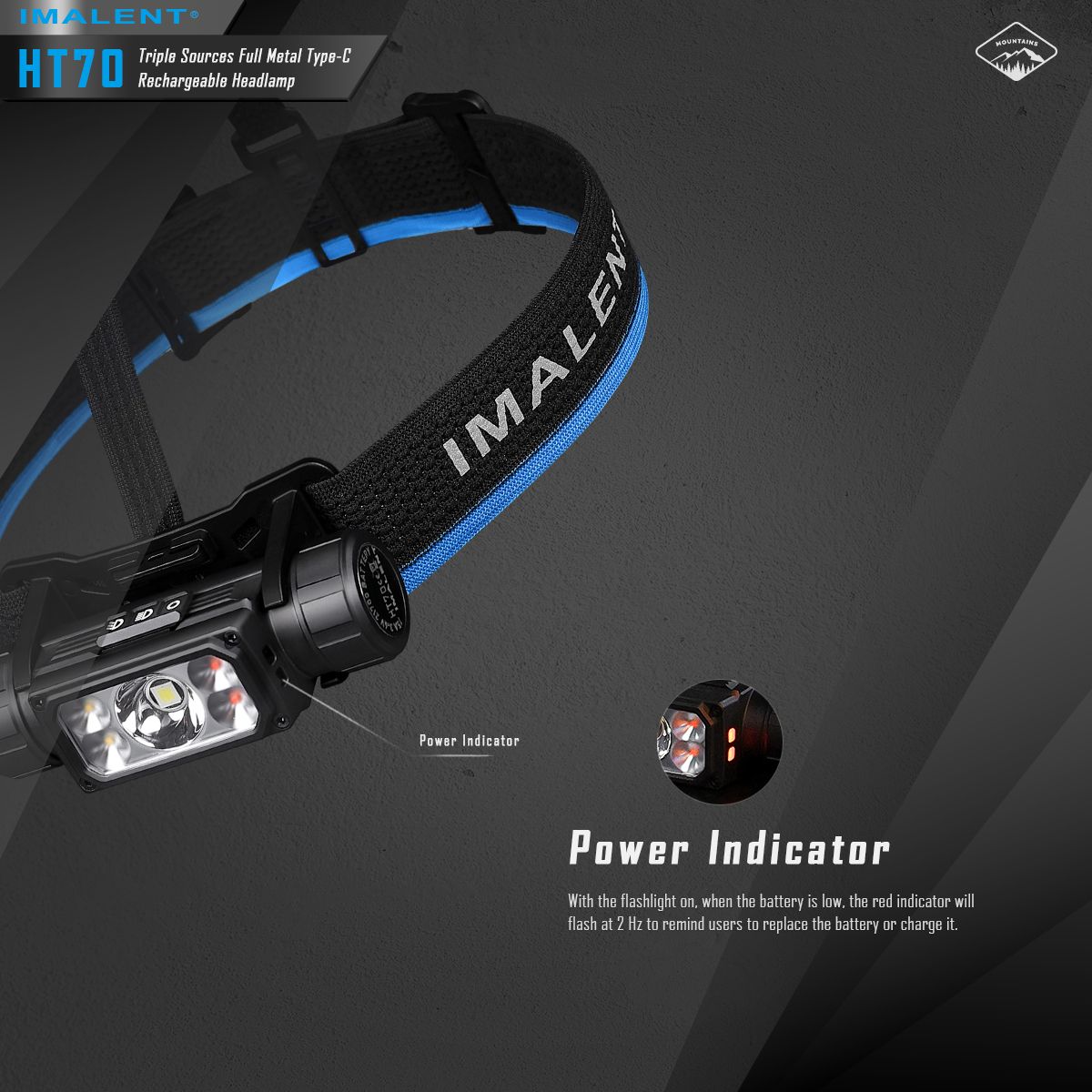 IMALENT HT70 Hodelykt med trippel lyskilder 3500 lumen oppladbar ergonomisk design for utendørseventyr