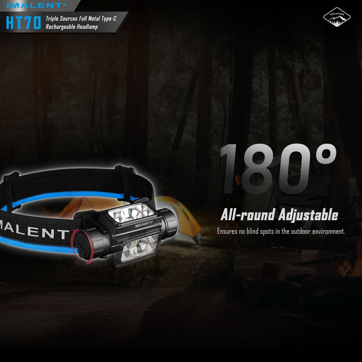 IMALENT HT70 Hodelykt med trippel lyskilder 3500 lumen oppladbar ergonomisk design for utendørseventyr