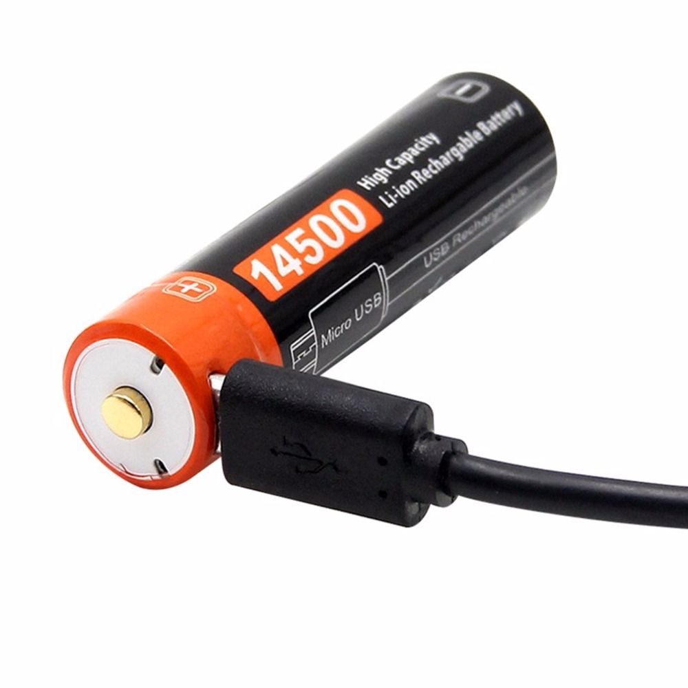 Doublepow 14500 750mAh oppladbart batteri 3.7V Li-ion med Micro USB for høyforbruksenheter og camping