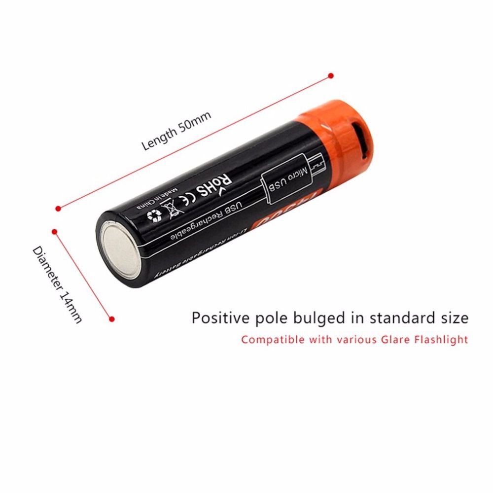 Doublepow 14500 750mAh oppladbart batteri 3.7V Li-ion med Micro USB for høyforbruksenheter og camping