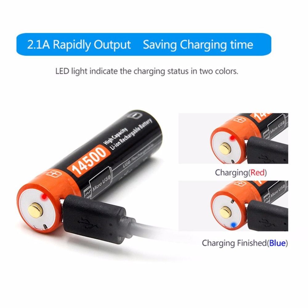 Doublepow 14500 750mAh oppladbart batteri 3.7V Li-ion med Micro USB for høyforbruksenheter og camping