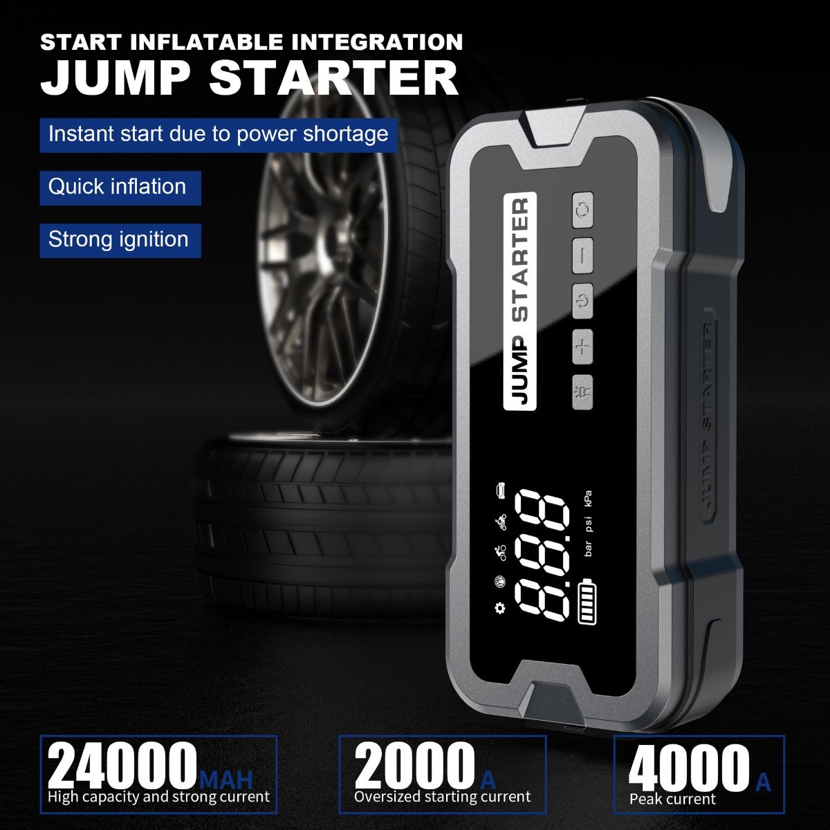 Bærbar startbooster powerbank med 2000A toppstrøm og kompakt design for bilbatteriproblemer